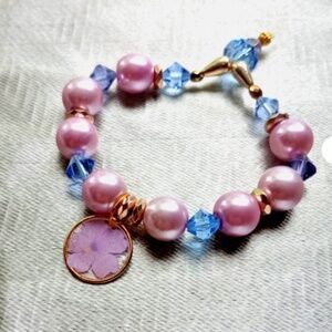 Real Preserved Flower casted forget-me-not flower bracelet crystal glass bead